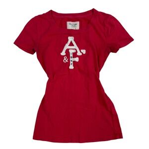VTG Abercrombie & Fitch Pink/Red Puff print T-Shirt XS Y2K Logo A&F Fitted
